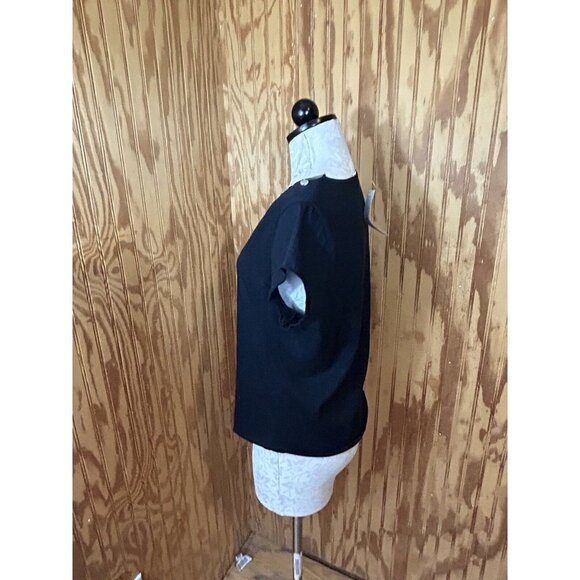 August Silk Women's Short Sleeve Black Cotton Top Shell & Pearl Accent Sz L NWT - Picture 5 of 11